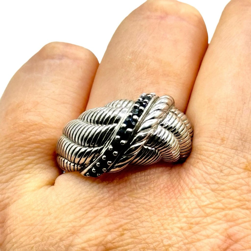 Judith Ripka 925 Sterling Silver Sapphire Domed Twist Band Ring Size 10 75$